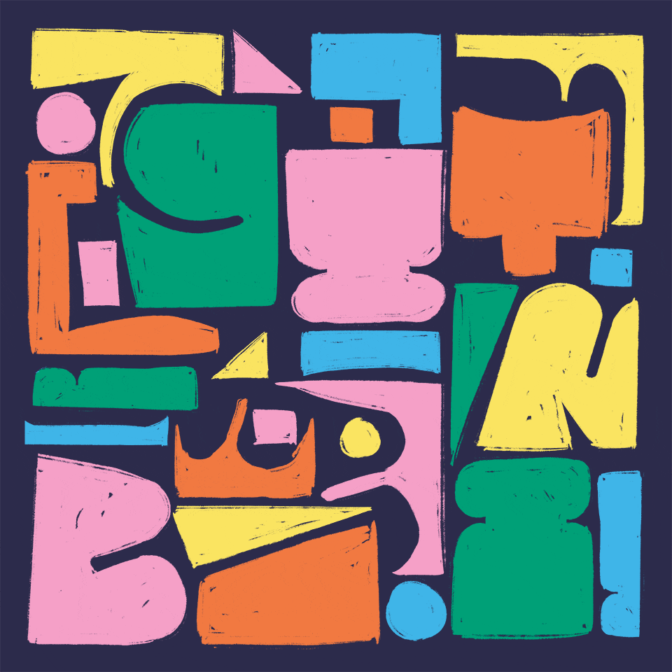 Motif graphique coloré de formes abstraites, animation Showbis