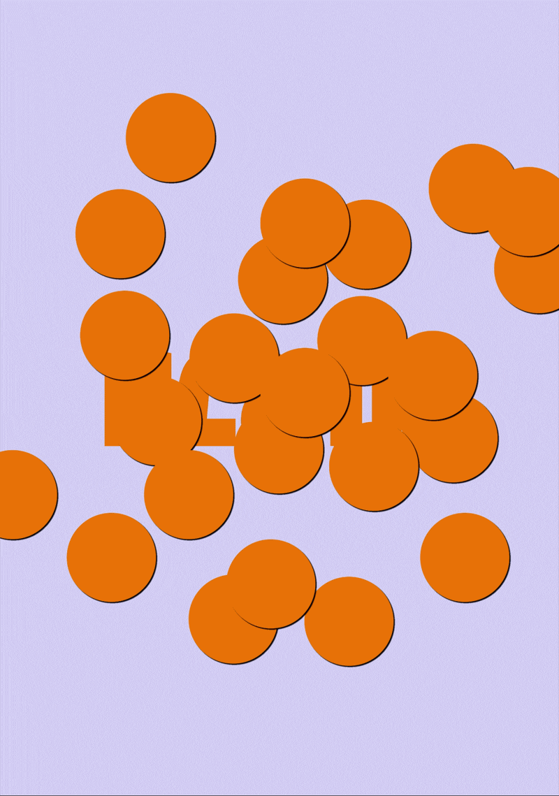Animation de pastilles orange sur fond lilas, identité Flair